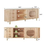JVNOXK 65-inch Modern Recessed TV Console with Marble-Look Countertop and Gold Accents, Suitable for Living Rooms, Natural Oak
