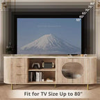 JVNOXK 65-inch Modern Recessed TV Console with Marble-Look Countertop and Gold Accents, Suitable for Living Rooms, Natural Oak