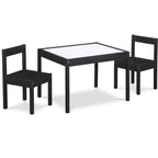 Etokfoks 3 Piece Dry Erase Kids Table and Two Chair Set Black Solid Wood Construction Creative Play Area for Drawing and Homework