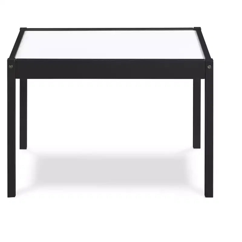Etokfoks 3 Piece Dry Erase Kids Table and Two Chair Set Black Solid Wood Construction Creative Play Area for Drawing and Homework