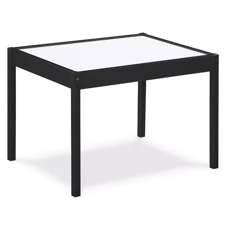 Etokfoks 3 Piece Dry Erase Kids Table and Two Chair Set Black Solid Wood Construction Creative Play Area for Drawing and Homework