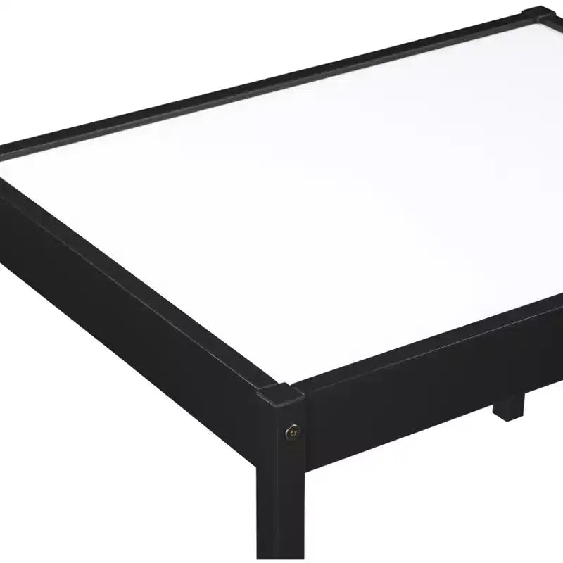 Etokfoks 3 Piece Dry Erase Kids Table and Two Chair Set Black Solid Wood Construction Creative Play Area for Drawing and Homework
