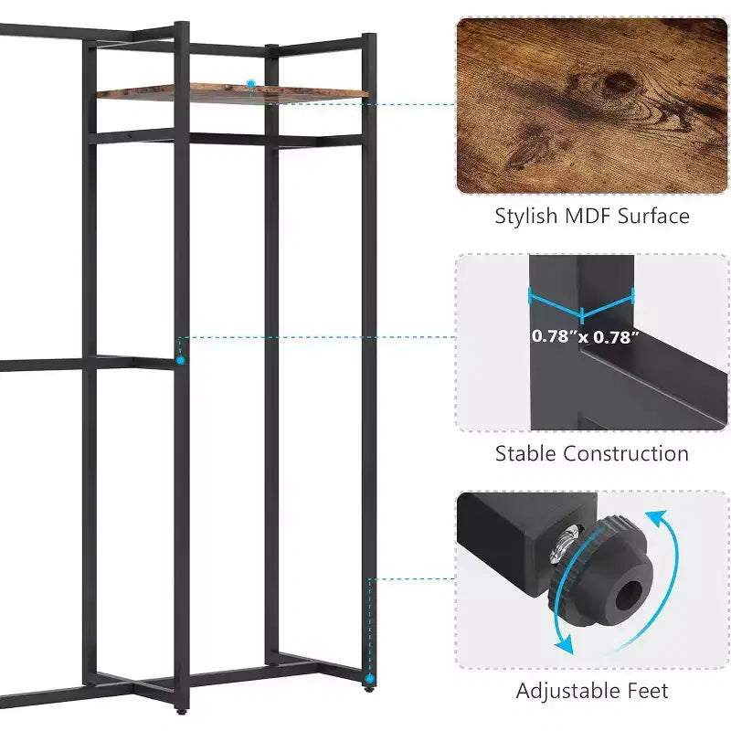 Lantine Appendiabiti Robusto con Scaffali e Asta Appendiabiti, Organizzatore per Armadio Indipendente per Ingresso, Camera da Letto, Nero Scuro, Carico Massimo 500Lbs