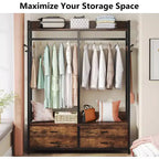 Organizzatore per armadio Lantine, stand appendiabiti con 4 cassetti e ganci per camera da letto, soggiorno, marrone rustico