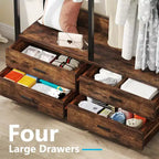 Organizzatore per armadio Lantine, stand appendiabiti con 4 cassetti e ganci per camera da letto, soggiorno, marrone rustico