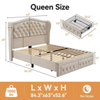 Dyonery Struttura Letto Matrimoniale, Letto a Piattaforma Rivestito in Velluto - Testiera a Onde Alta 133,6 cm e Trapuntata Verticale, 2 Cassetti portaoggetti, Nessuna Rete a Molle
