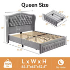 Dyonery Struttura Letto Matrimoniale, Letto a Piattaforma Rivestito in Velluto - Testiera a Onde Alta 133,6 cm e Trapuntata Verticale, 2 Cassetti portaoggetti, Nessuna Rete a Molle