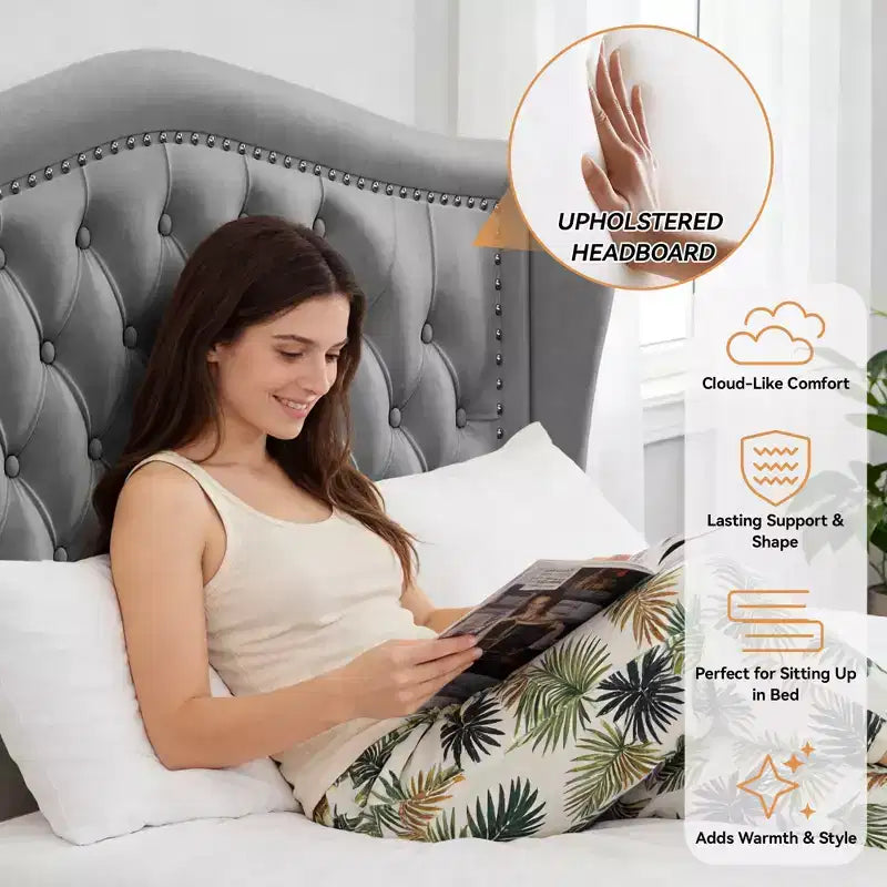 Dyonery Struttura Letto Matrimoniale, Letto a Piattaforma Rivestito in Velluto - Testiera a Onde Alta 133,6 cm e Trapuntata Verticale, 2 Cassetti portaoggetti, Nessuna Rete a Molle