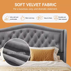 Dyonery Struttura Letto Matrimoniale, Letto a Piattaforma Rivestito in Velluto - Testiera a Onde Alta 133,6 cm e Trapuntata Verticale, 2 Cassetti portaoggetti, Nessuna Rete a Molle