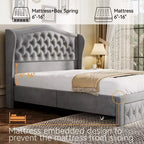 Dyonery Struttura Letto Matrimoniale, Letto a Piattaforma Rivestito in Velluto - Testiera a Onde Alta 133,6 cm e Trapuntata Verticale, 2 Cassetti portaoggetti, Nessuna Rete a Molle