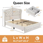 Dyonery Struttura Letto Matrimoniale, Letto a Piattaforma Rivestito in Velluto - Testiera a Onde Alta 133,6 cm e Trapuntata Verticale, 2 Cassetti portaoggetti, Nessuna Rete a Molle