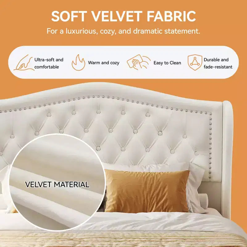 Dyonery Struttura Letto Matrimoniale, Letto a Piattaforma Rivestito in Velluto - Testiera a Onde Alta 133,6 cm e Trapuntata Verticale, 2 Cassetti portaoggetti, Nessuna Rete a Molle