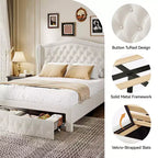 Dyonery Struttura Letto Matrimoniale, Letto a Piattaforma Rivestito in Velluto - Testiera a Onde Alta 133,6 cm e Trapuntata Verticale, 2 Cassetti portaoggetti, Nessuna Rete a Molle