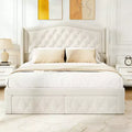 Dyonery Bed Frame Queen Size,Velvet Upholstered Platform Bed - 52.6 Tall Wingback & Vertical Tufted Headboard,2 Storage Drawers,No Box Spring