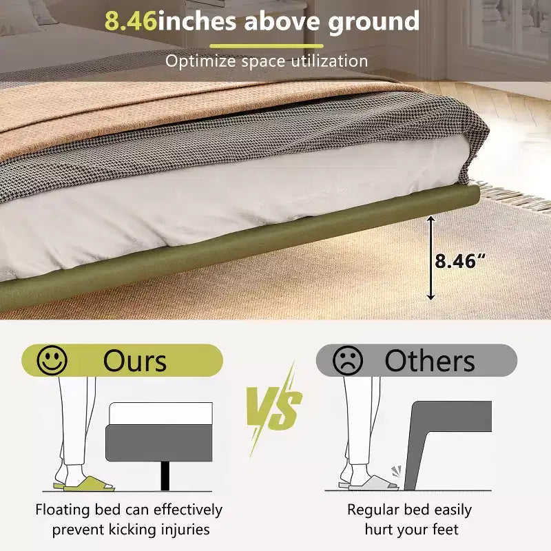 Telaio letto flottante Full/Queen Size con luce a LED, piattaforma letto moderna in pelle PU per camera da letto