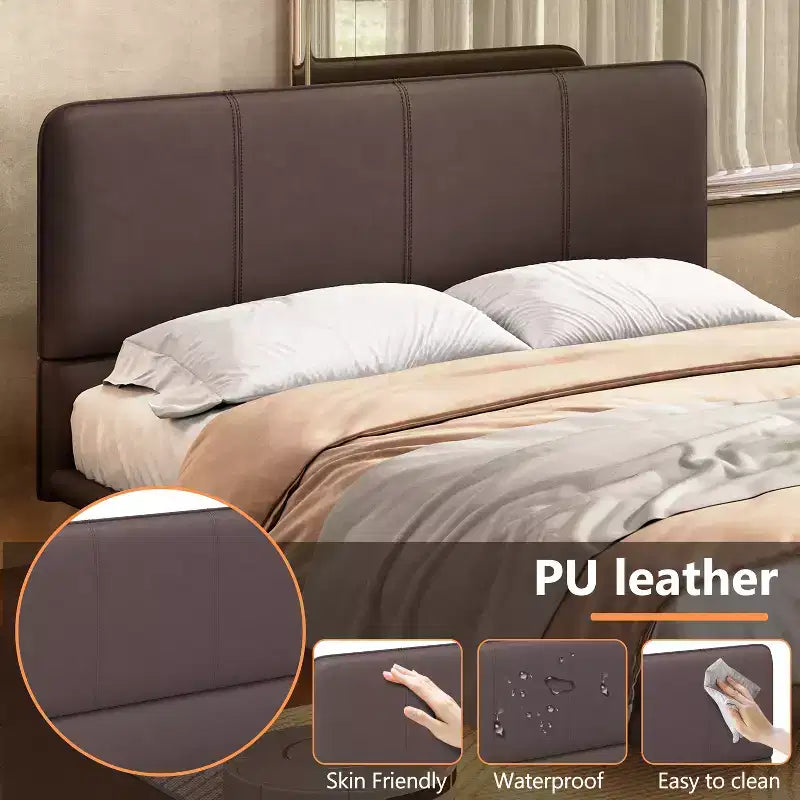 Telaio letto flottante Full/Queen Size con luce a LED, piattaforma letto moderna in pelle PU per camera da letto