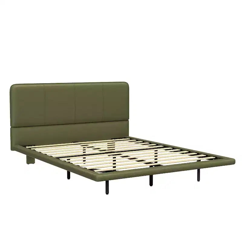 Telaio letto flottante Full/Queen Size con luce a LED, piattaforma letto moderna in pelle PU per camera da letto