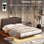 Telaio letto flottante Full/Queen Size con luce a LED, piattaforma letto moderna in pelle PU per camera da letto