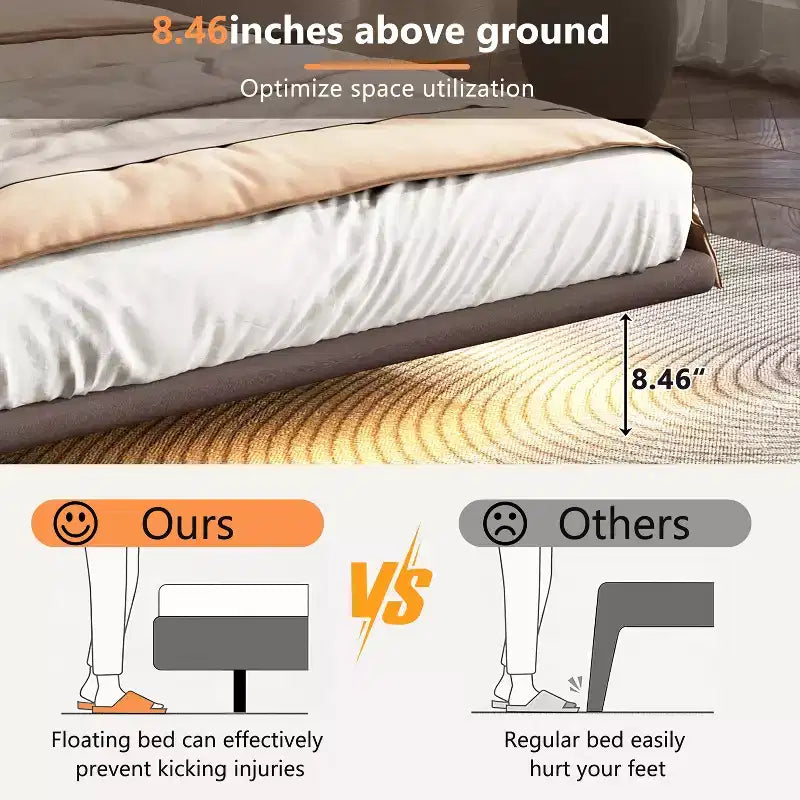 Telaio letto flottante Full/Queen Size con luce a LED, piattaforma letto moderna in pelle PU per camera da letto
