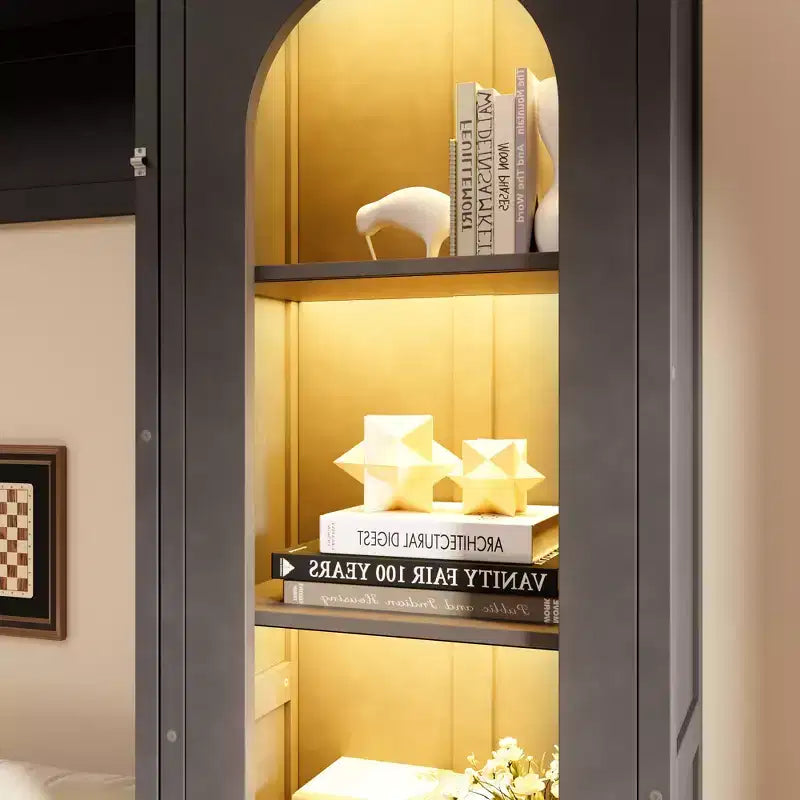 Queen Size Murphy Bed Wall Bed with Side Cabinets and LED Light, Cabinet Bed Folding Wall Bed with Storage Shelves and Drawers for Guest Room, Gray