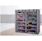 6-Row 2-Line 12 Lattices Non-woven Fabric Shoe Rack Gray