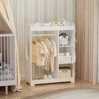 Porta Abiti per Bambini con Specchio, Organizzatore di Costumi in Legno con Asta Appendiabiti, Ganci e Ripiani, Bianco