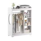 Porta Abiti per Bambini con Specchio, Organizzatore di Costumi in Legno con Asta Appendiabiti, Ganci e Ripiani, Bianco