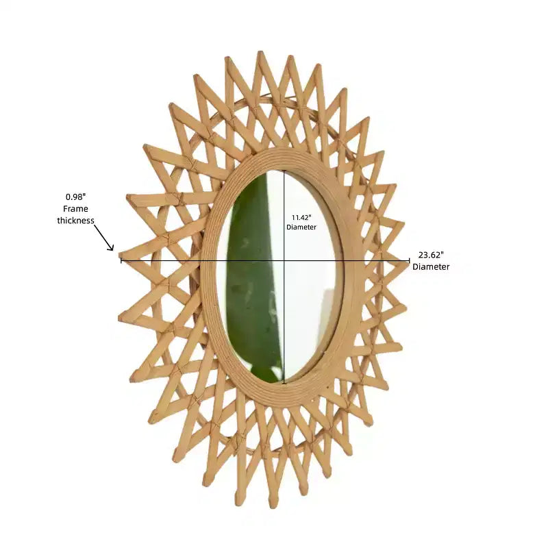 Specchio da parete decorativo rotondo moderno in bambù da 24 pollici con lavorazione intrecciata, piccolo specchio circolare per ingresso o soggiorno - Panipeachy