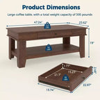 47.2 Rustic Farmhouse Coffee Table  300 Lb Capacity, with Drawer & Storage Shelf  Perfect for Living Room (1-Pack)