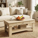 47.2 Rustic Farmhouse Coffee Table  300 Lb Capacity, with Drawer & Storage Shelf  Perfect for Living Room (1-Pack)