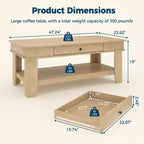 47.2 Rustic Farmhouse Coffee Table  300 Lb Capacity, with Drawer & Storage Shelf  Perfect for Living Room (1-Pack)