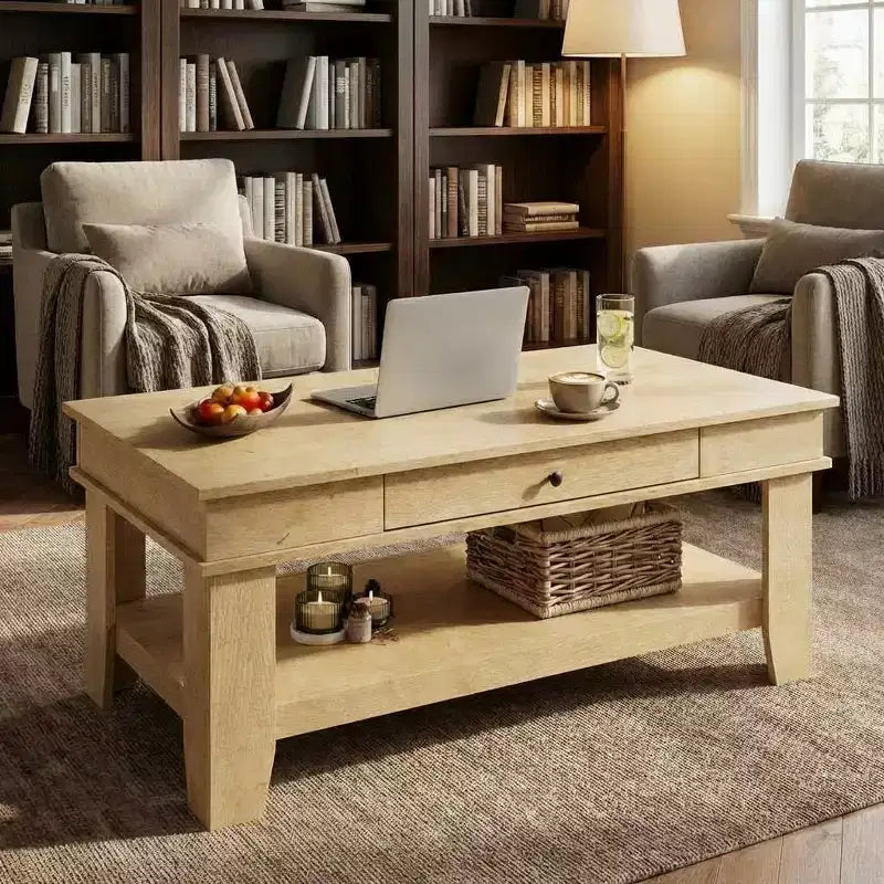 47.2 Rustic Farmhouse Coffee Table  300 Lb Capacity, with Drawer & Storage Shelf  Perfect for Living Room (1-Pack)