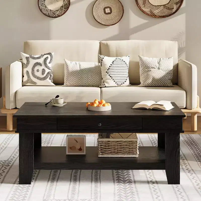 47.2 Rustic Farmhouse Coffee Table  300 Lb Capacity, with Drawer & Storage Shelf  Perfect for Living Room (1-Pack)