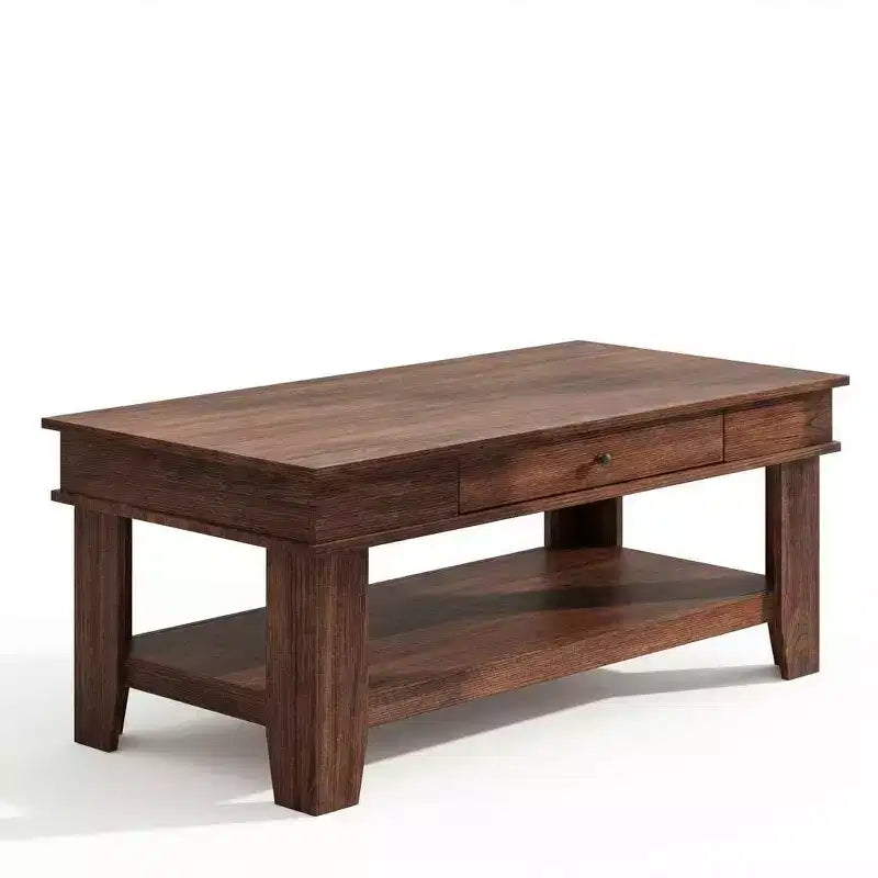 47.2 Rustic Farmhouse Coffee Table  300 Lb Capacity, with Drawer & Storage Shelf  Perfect for Living Room (1-Pack)
