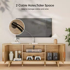 55 Inch Media Console for Bedroom Living Room Oak TV Stand for 65 Inch TV Mid Century Modern Cabinet Fluted Wood Detail Cable Management