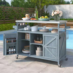 JVNOXK Isola Cucina Mobile da Esterno e Mobile Contenitore Stile Rustico Piano in Acciaio Inox Portaspezie Adatto per Cucine Grigio-Blu