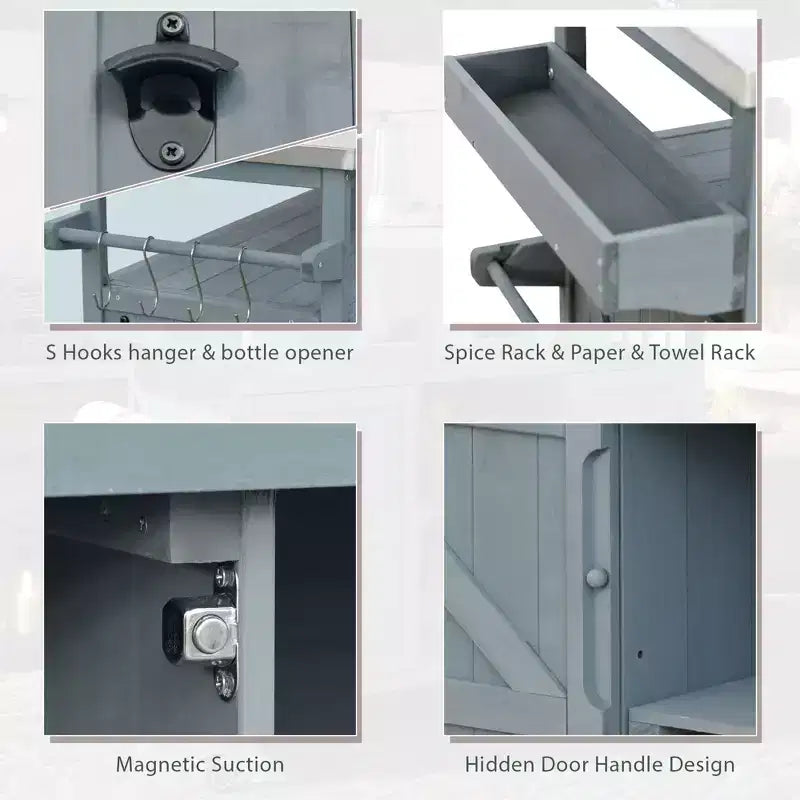 JVNOXK Isola Cucina Mobile da Esterno e Mobile Contenitore Stile Rustico Piano in Acciaio Inox Portaspezie Adatto per Cucine Grigio-Blu