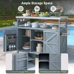 JVNOXK Isola Cucina Mobile da Esterno e Mobile Contenitore Stile Rustico Piano in Acciaio Inox Portaspezie Adatto per Cucine Grigio-Blu