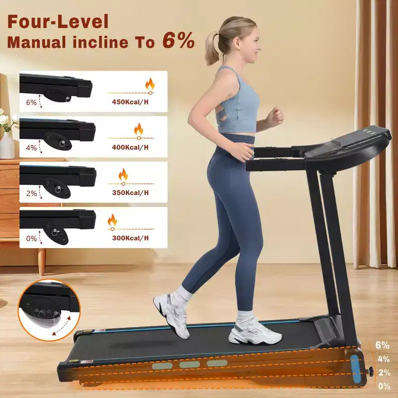Tapis roulant pieghevole Whisen, attrezzo ginnico per la casa Tapis roulant con inclinazione, capacità di peso 158 kg - Nero