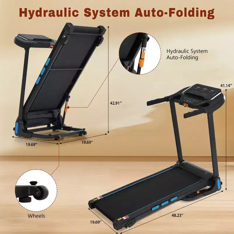 Tapis roulant pieghevole Whisen, attrezzo ginnico per la casa Tapis roulant con inclinazione, capacità di peso 158 kg - Nero