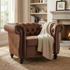Whisen Modern Chesterfield Accent Chair, Club Chair with Scrolled Arms, Nailhead Trim and Solid Wood Legs