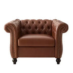 Whisen Modern Chesterfield Accent Chair, Club Chair with Scrolled Arms, Nailhead Trim and Solid Wood Legs
