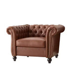Whisen Modern Chesterfield Accent Chair, Club Chair with Scrolled Arms, Nailhead Trim and Solid Wood Legs