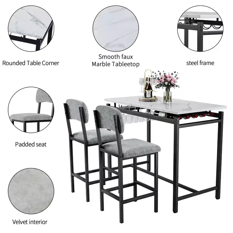sumyeg Set da 3 Pezzi con Tavolo da Pranzo e 2 Sedie Imbottite per Cucina o Piccolo Appartamento