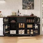 Isola da Cucina sumyeg 54.9 con Piano Ribaltabile, Presa Elettrica, Carrello Contenitore con Ante in Vetro e a Battente, 4 Ripiani e Ruote (Senza Sgabelli)