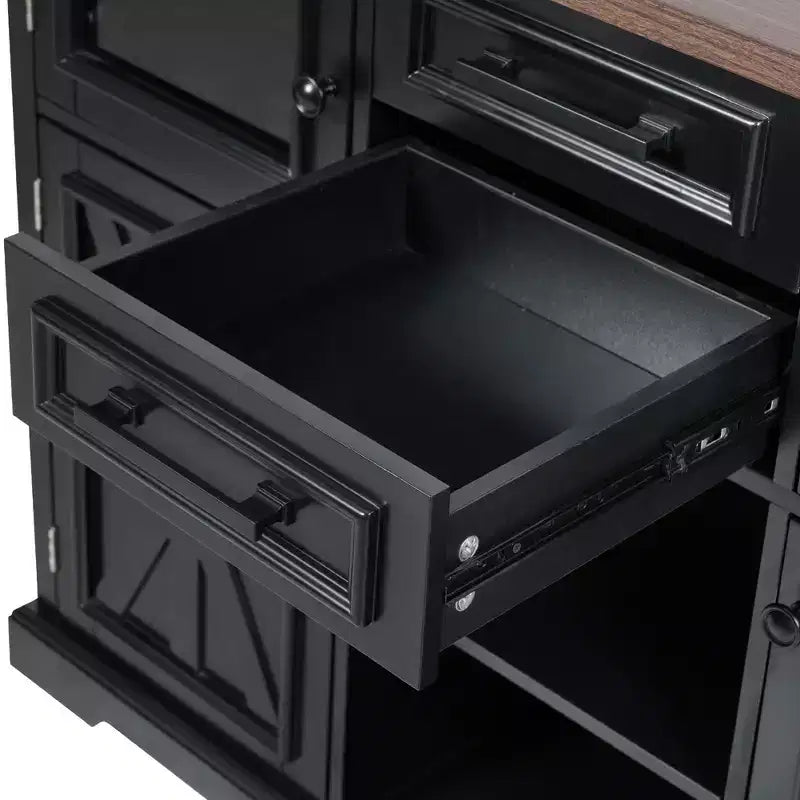 Isola da Cucina sumyeg 54.9 con Piano Ribaltabile, Presa Elettrica, Carrello Contenitore con Ante in Vetro e a Battente, 4 Ripiani e Ruote (Senza Sgabelli)