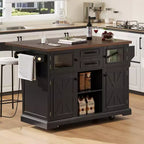 Isola da Cucina sumyeg 54.9 con Piano Ribaltabile, Presa Elettrica, Carrello Contenitore con Ante in Vetro e a Battente, 4 Ripiani e Ruote (Senza Sgabelli)