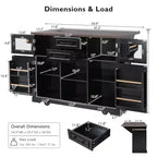 Isola da Cucina sumyeg 54.9 con Piano Ribaltabile, Presa Elettrica, Carrello Contenitore con Ante in Vetro e a Battente, 4 Ripiani e Ruote (Senza Sgabelli)