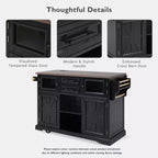 Isola da Cucina sumyeg 54.9 con Piano Ribaltabile, Presa Elettrica, Carrello Contenitore con Ante in Vetro e a Battente, 4 Ripiani e Ruote (Senza Sgabelli)