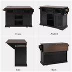 Isola da Cucina sumyeg 54.9 con Piano Ribaltabile, Presa Elettrica, Carrello Contenitore con Ante in Vetro e a Battente, 4 Ripiani e Ruote (Senza Sgabelli)